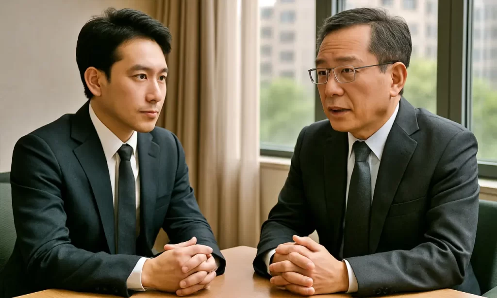 上司と面談している会社員