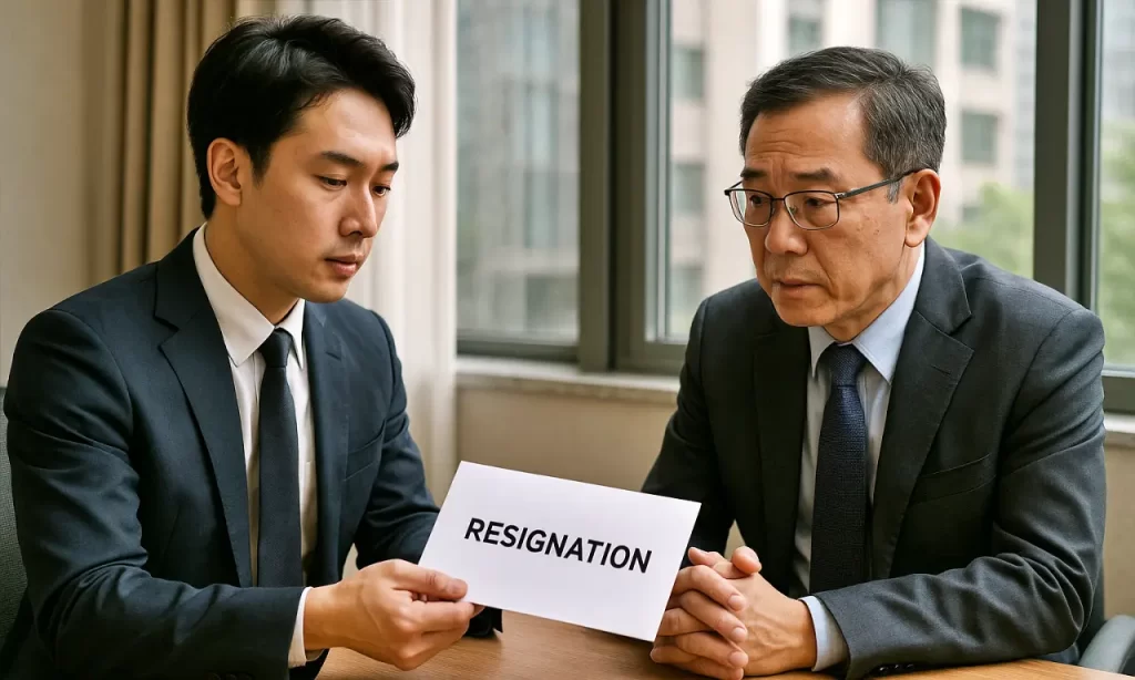 退職願を上司に提出している会社員