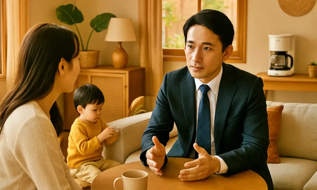 家族に退職の相談をしている会社員