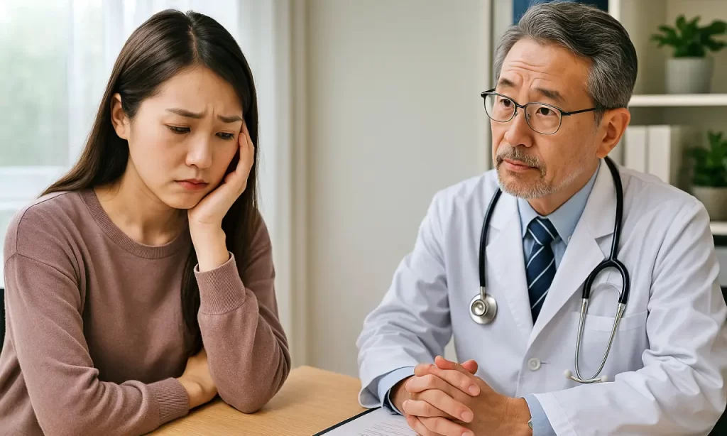 産業医に仕事の悩みを相談している女性