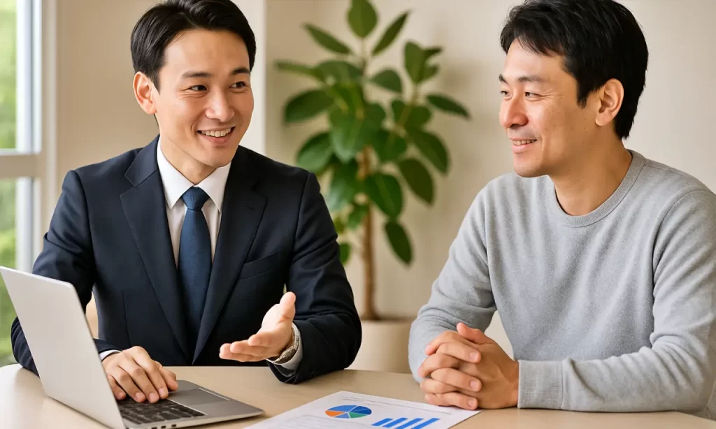 ファイナンシャルプランナーに退職後のライフプランを相談している様子