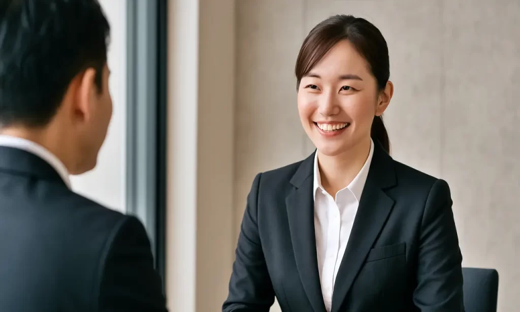 就職の面接を受けている若手公務員女性