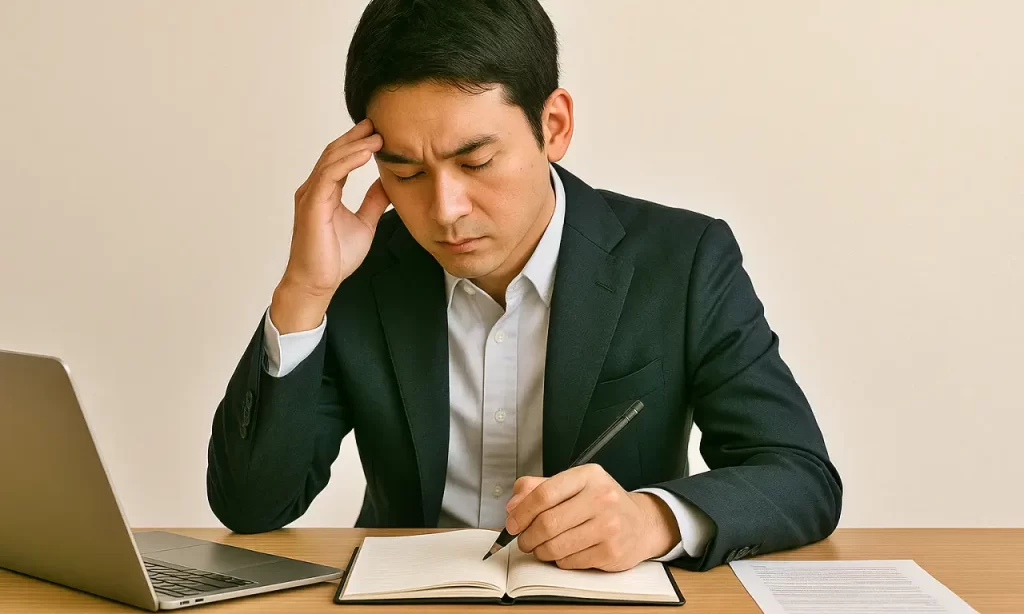 自己分析をしている公務員男性