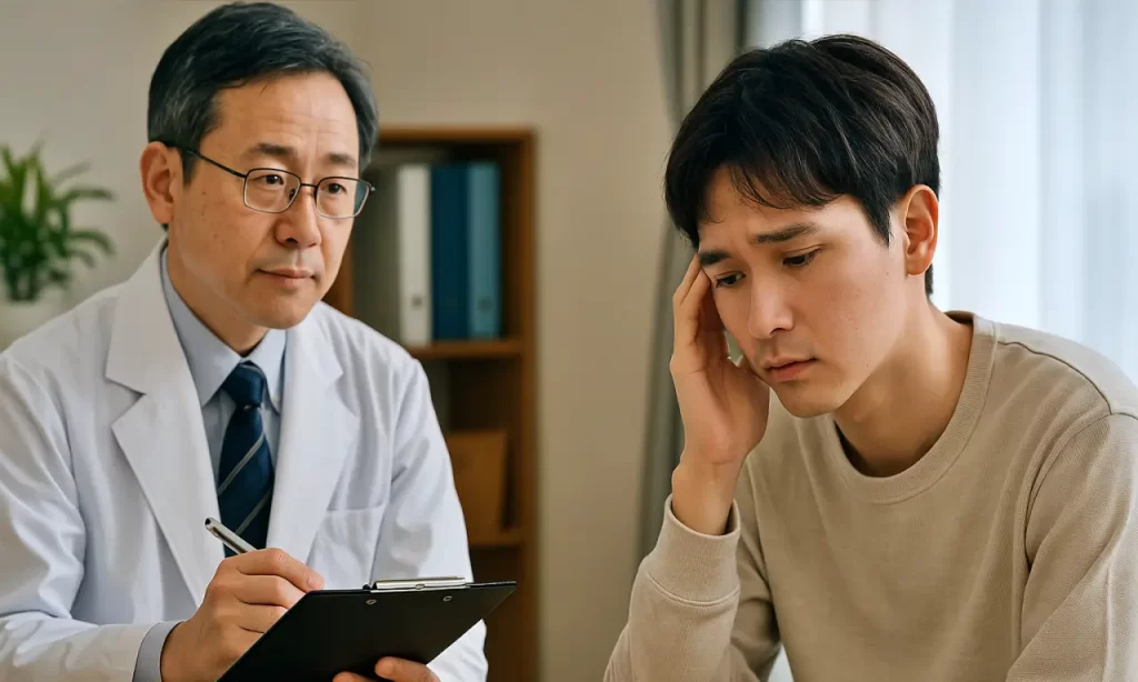 メンタルの不調でで診察を受けている男性