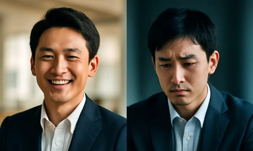 明暗の分かれる男性2人