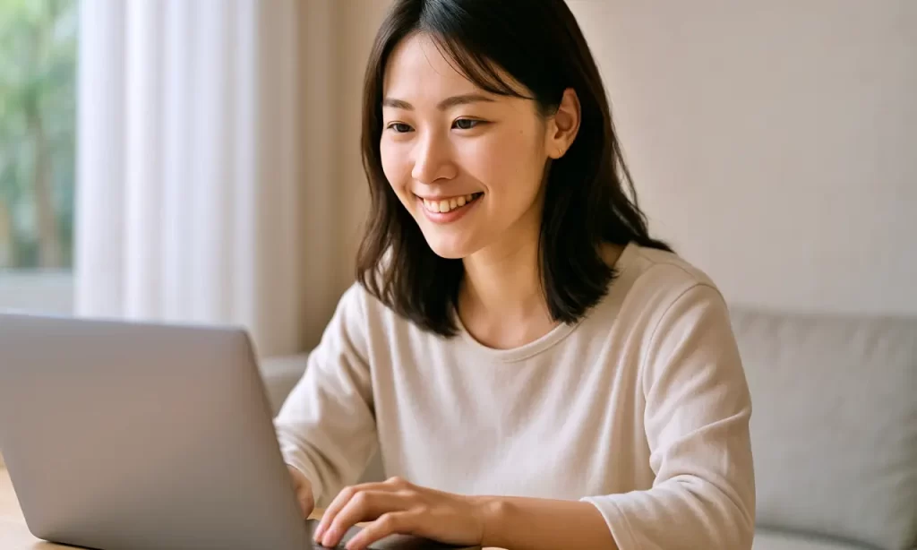 ノートパソコンで求人を探す女性