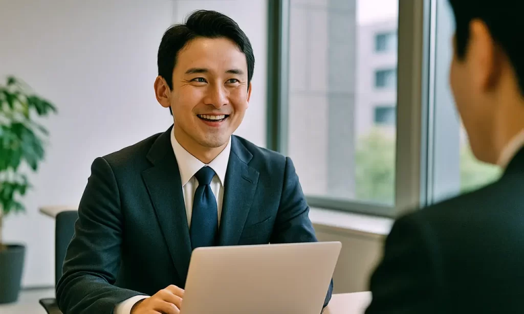 他自治体に転職した笑顔の男性