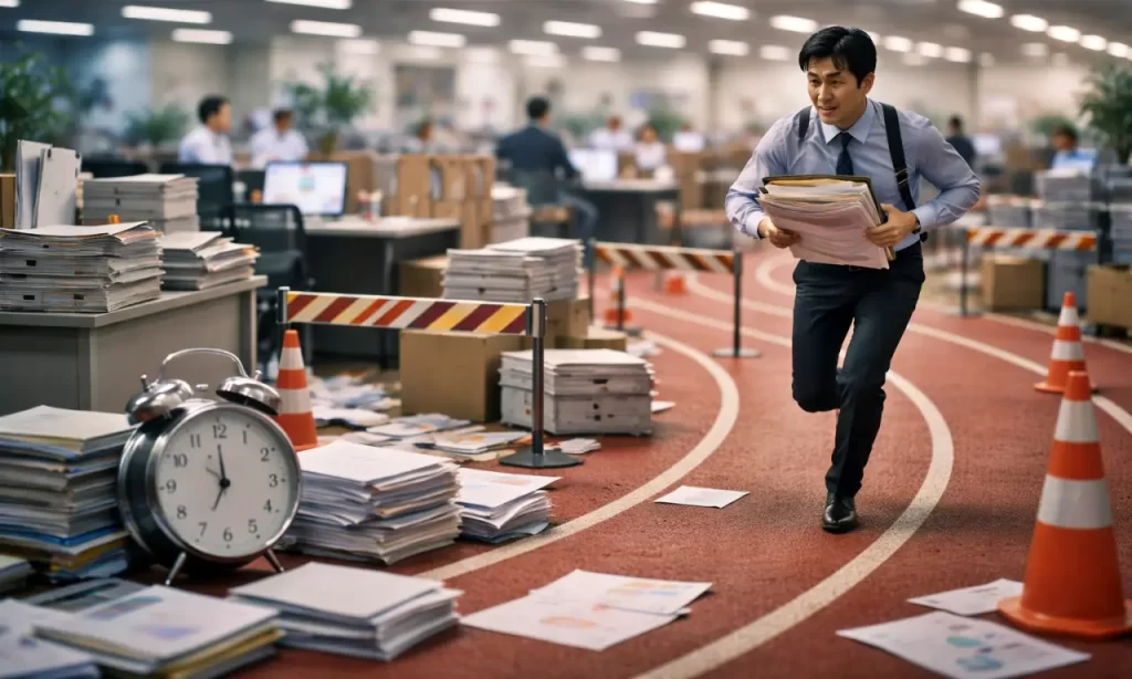 仕事を走り続ける男性