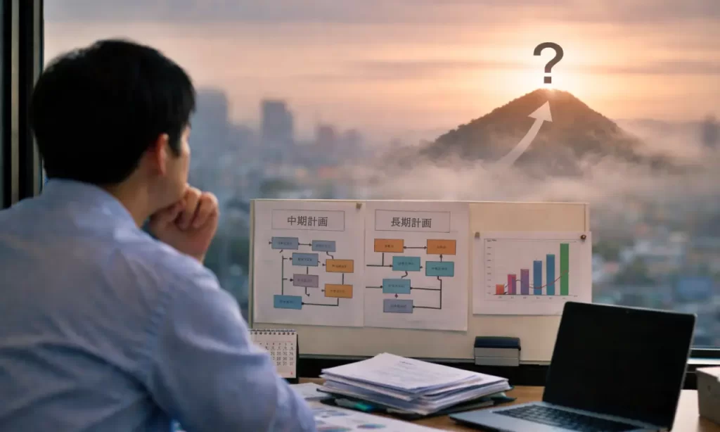 中長期のビジョンが見えなくて悩んでいる男性