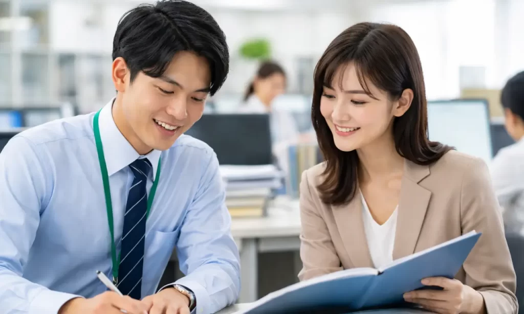 仕事をする男女の職員