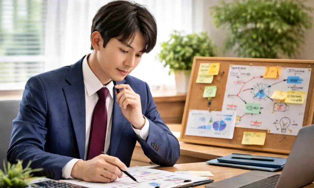 転職のための自己分析をする公務員男性