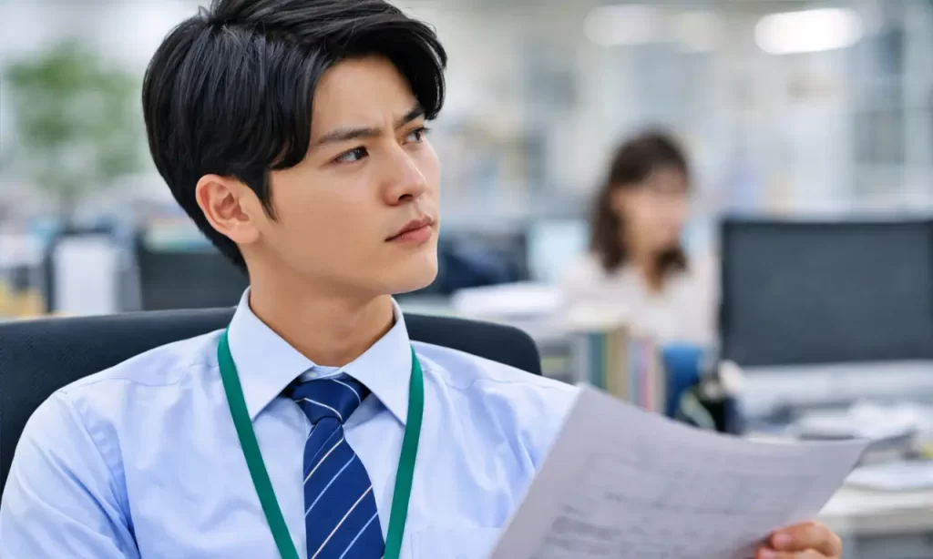 厳しい目つきの男性職員